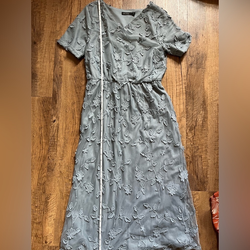 Embroidered Floral Maxi Dress in Dusty Blue